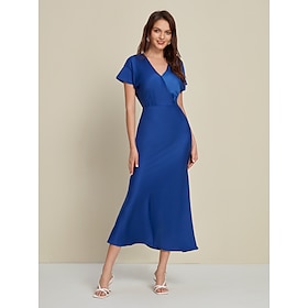 Satin Bodycon Trumpet Mermaid Short Sleeve Backless Midi Dress