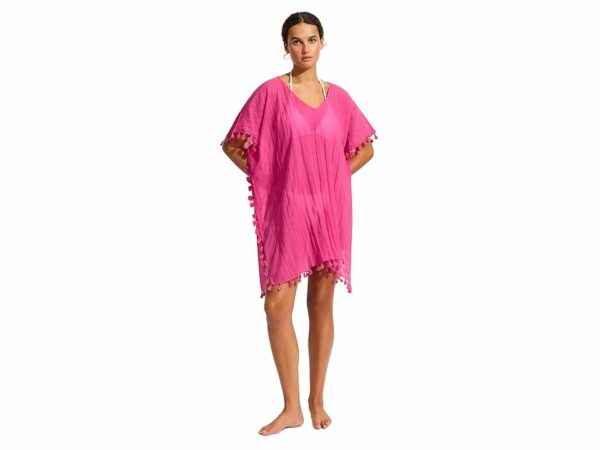 Seafolly Kaftan Tassel Trim Cover-Up Dress (Beach Edit Hot Pink) Women's Swimwear