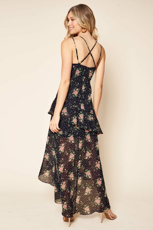 Secret Romance Floral Print Ruffled High-Low Maxi Dress