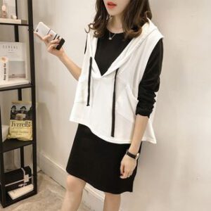 Set: Long-Sleeve T-Shirt Dress + Sleeveless Hoodie