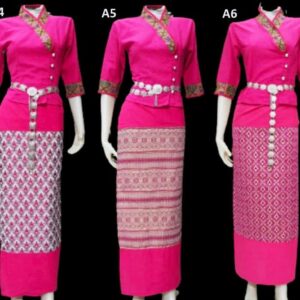 Set Of Thai Hilltribe Traditional Shirt & Skirt Woman Hand-Woven Cotton, Brocade Fabric Sarong Working Dress