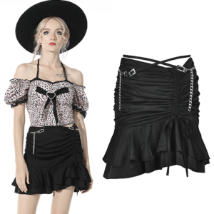 Sexy Grunge Women's Asymmetrical Skirt with Chains and Ruffles