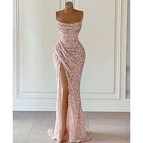 Sheath / Column Prom Dresses Elegant Dress Formal Prom Floor Length Sleeveless Strapless Sequined with Glitter Sequin 2024