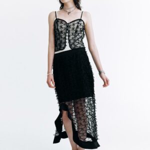 Sheer Asymmetrical Hem Skirt - Black