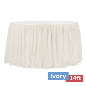 Sheer Glitter Tulle Tutu Table Skirt - 14ft Long - Ivory