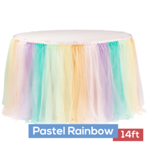 Sheer Tulle Tutu Table Skirt - 14ft long - Pastel Rainbow