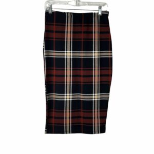 Shein Womens Black Plaid Stretch Knee Length Flat Front Tulip Skirt Size M in White