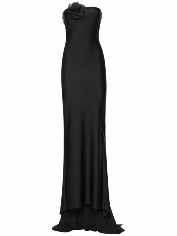 Shiny Jersey Strapless Long Dress