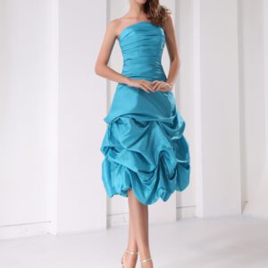 Short Prom Dress Aqua Strapless Ruched Ball Gown Knee Length Taffeta Party Dress Free Customization