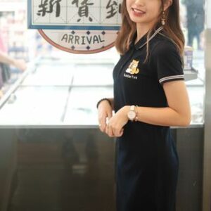 Short Sleeve Bubble Tea Shiba Embroidered Mini Polo Dress