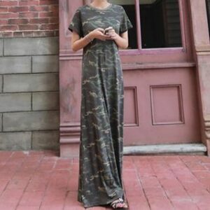 Short-Sleeve Camo Print Maxi A-Line T-Shirt Dress