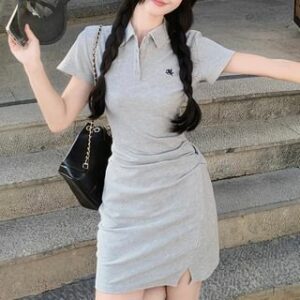 Short-Sleeve Collar Angel Embroidered Mini T-Shirt Dress / Midi T-Shirt Dress