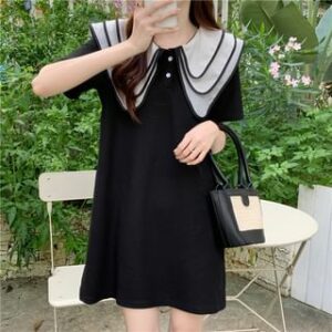 Short-Sleeve Contrast Collar T-Shirt Dress