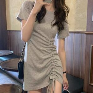 Short-Sleeve Drawstring Mini T-Shirt Dress