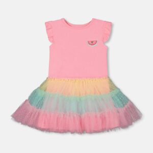 Short Sleeve Dress With Tulle Skirt Bubble Gum Pink