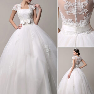 Short Sleeve Lace Princess Wedding Dress With Layered Tulle Skirt Exclusive