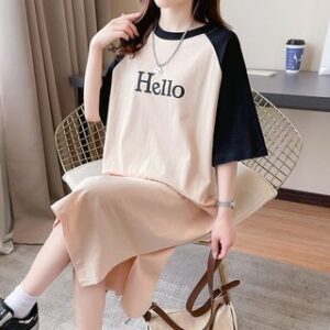 Short-Sleeve Raglan-Sleeve Lettering Maxi T-Shirt Dress