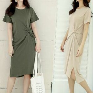 Short-Sleeve Twist-Front Midi T-Shirt Dress