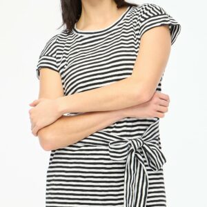 Short-sleeve striped tie-waist T-shirt dress