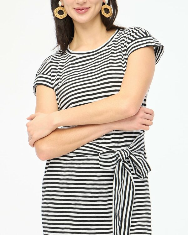 Short-sleeve striped tie-waist T-shirt dress