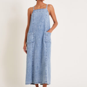 Sian Denim Pinafore Midi Dress Blue