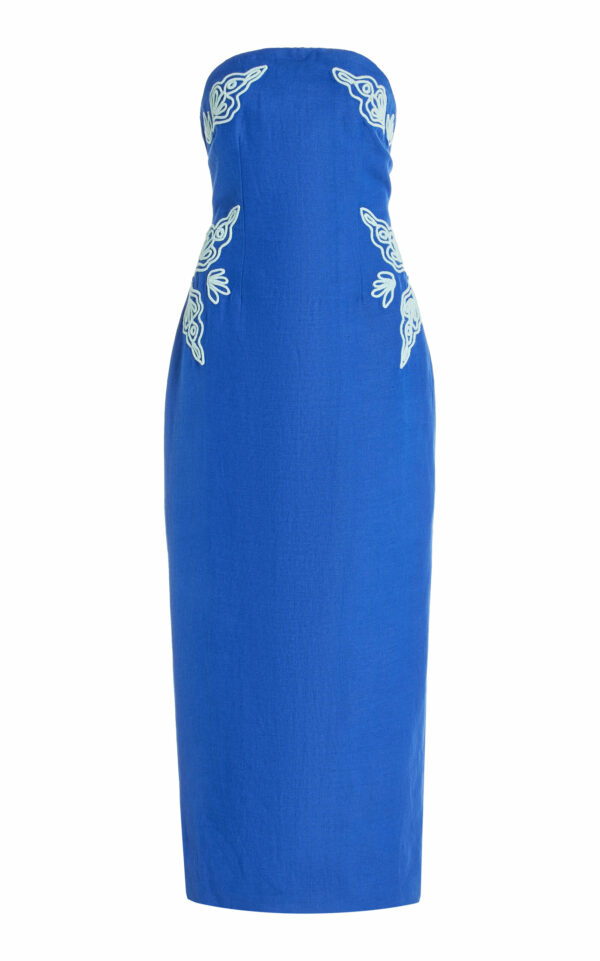 Significant Other - Rosslyn Strapless Embroidered-Slub Midi Dress - Blue - US 6 - Moda Operandi