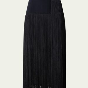 Silk Crepe Maxi Skirt with Asymmetrical Fringe