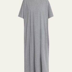 Simo Short-Sleeve Heathered Cotton Maxi T-Shirt Dress