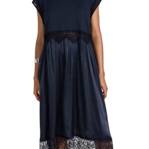 Simone Rocha Sleeveles Satin/Jersey Patchwork T-Shirt Dress Navy S