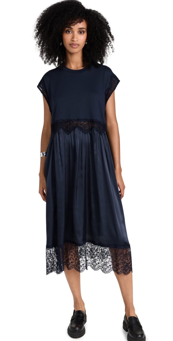 Simone Rocha Sleeveles Satin/Jersey Patchwork T-Shirt Dress Navy S