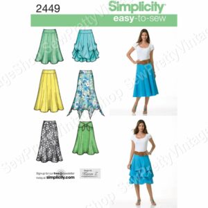 Simplicity 2449 Easy To Sew Skirts Midi Or Knee Length Flared, Ruched, Godet, Skirt, Easy Sewing Pattern Size 6-14