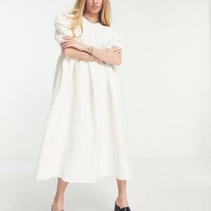 Sister Jane smock midi dress in ivory heart jacquard-White