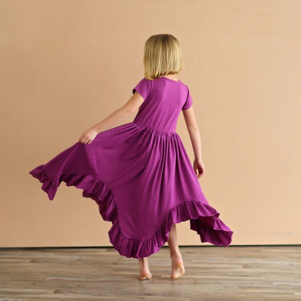 Size 6- Plum Boho Dress - Long Ruffle High-Low Hem Full Skirt Red Purple Twirly Dress, Birthday