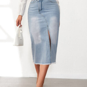 Skirts Blue Asymmetrical Raised Waist Denim Chic Fall Long Women's Bottoms