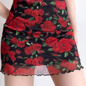 Skirts Red Tulle Natural Waist Casual Floral Print Summer Short Women's Bottoms