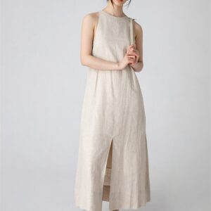 Sleeveless Linen Dress, Smock Linen Dress, Summer Dress, Simple Dress