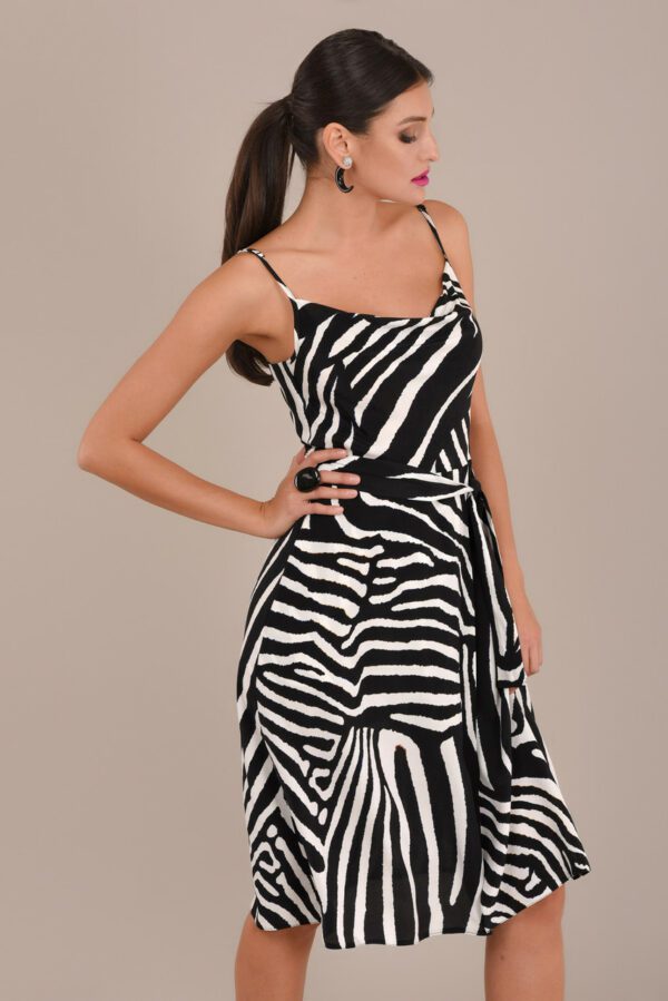 Sleeveless Zebra Print Dress with Wrap Skirt