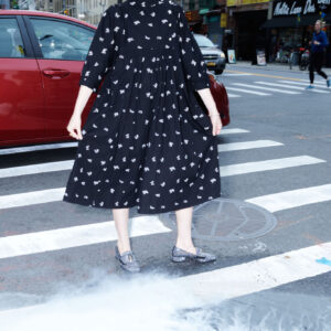 Smock Dress in Black Embroidered Poplin