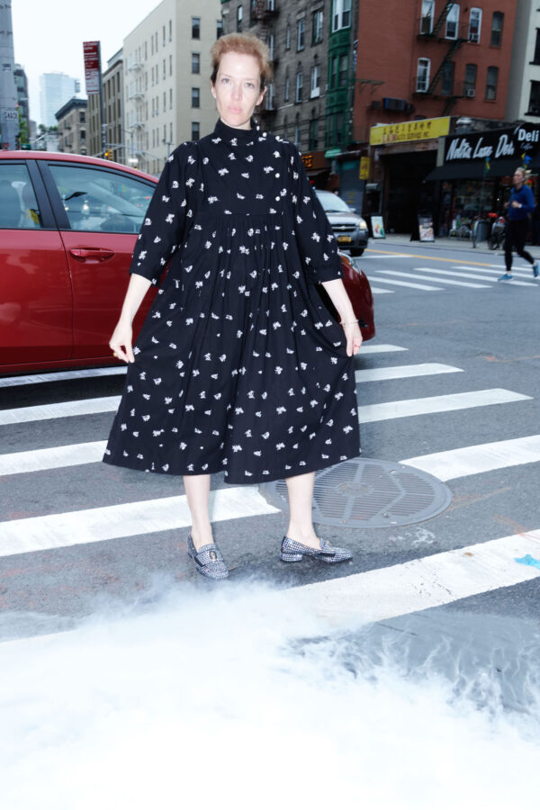 Smock Dress in Black Embroidered Poplin