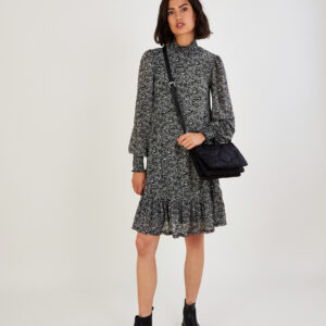 Smock High Neck Paisley Jersey Dress Black