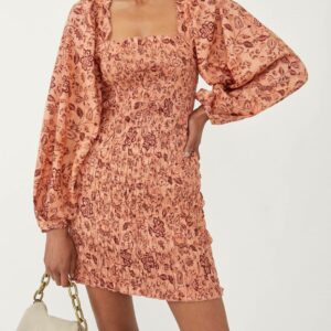 Smock It To Me Mini Dress In Apricot Combo