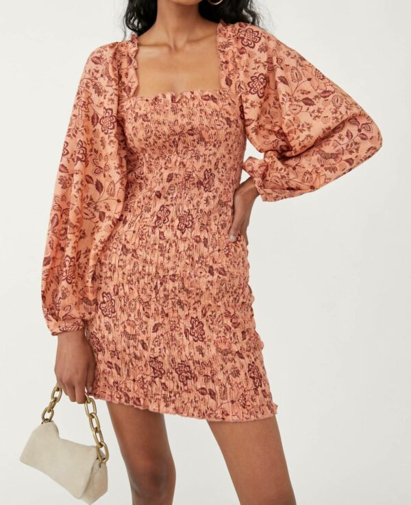 Smock It To Me Mini Dress In Apricot Combo