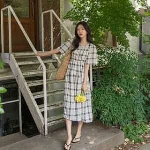 Smock Plaid Sway Long Dress