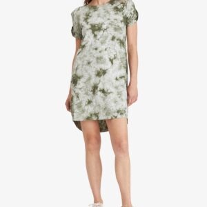 So Twisted Cold Shoulder T-Shirt Dress In Organic Green/White Tie-Dye