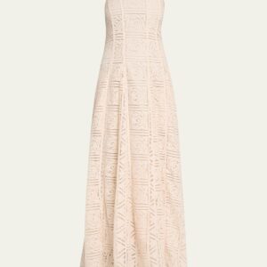 Solia Long Strapless Floral Lace Dress