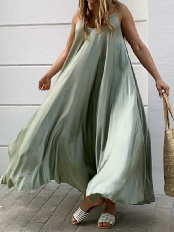 Solid Color Spaghetti Sleeveless Loose Swing Casual Maxi Dress