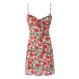 Spaghetti Strap Floral Print Mini Sundress