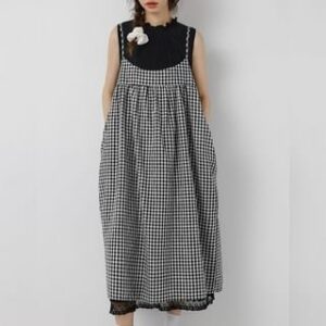 Spaghetti Strap Gingham Midi Pinafore Dress