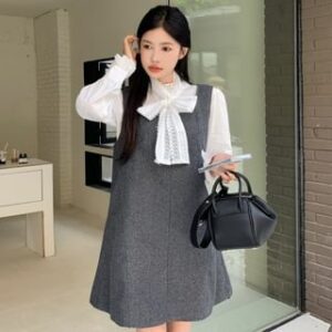 Square Neck Plain Mini A-Line Pinafore Dress