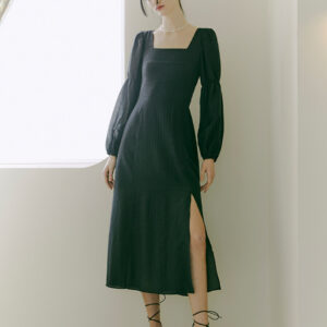 Square Neck Smock Dress (Black)